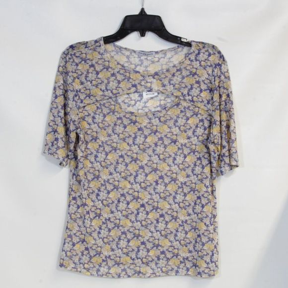Cha Cha Venti Womens' Blue Floral Open Chest Short Sleeve Blouse NWT Size Medium - Picture 1 of 8